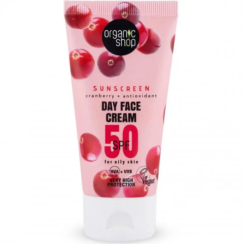 Szezonális akció Organic Shop Fényvédő nappali arckrém áfonyával és antioxidánsokkal SPF50 – 50ml