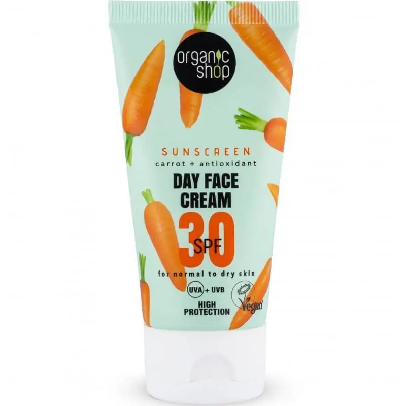 Organic Shop Fényvédő nappali arckrém sárgarépával és antioxidánsokkal SPF30 – 50ml Akció