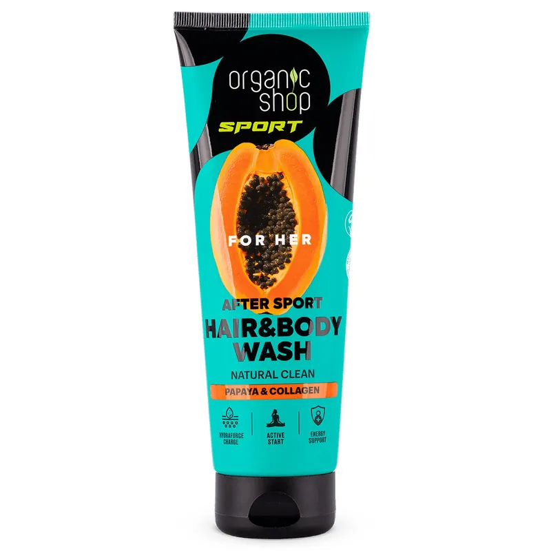 Újdonság Organic Shop Sportolás utáni sampon és tusfürdő papayával és kollagénnel – 200ml