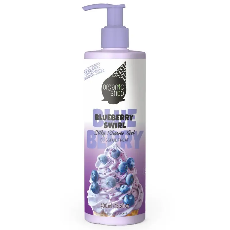 Biztonságos fizetés Organic Shop Áfonyás csavart fagyi Selymes tusfürdő gél – 400ml