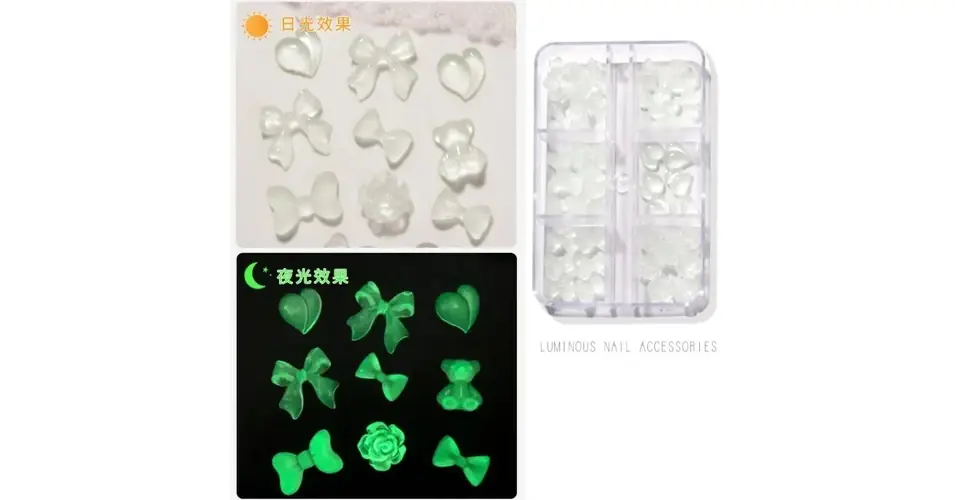 Nail Art Box sötétben foszforeszkáló 3D körömdíszítő formák masni szív virág 2 white Szuper akció
