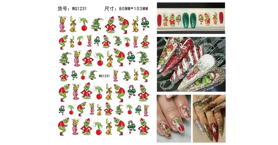 Biztonságos fizetés Körömmatrica - WG1231 Grincs Karácsony