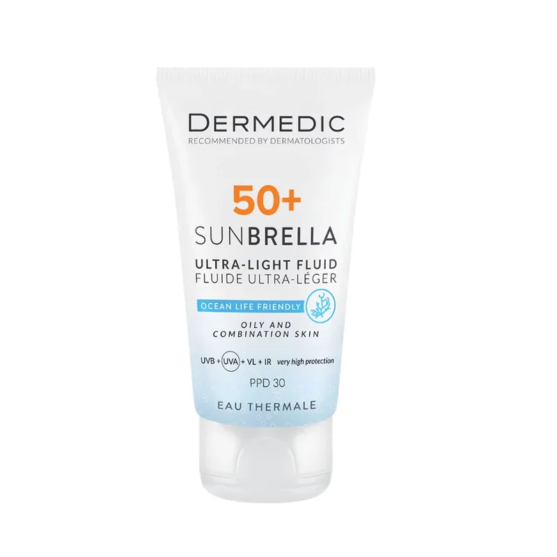 Kiárusítás DERMEDIC Sunbrella Ultra-light fényvédő FLUID SPF 50+ zsíros és kombinált arcbőrre (40ml)