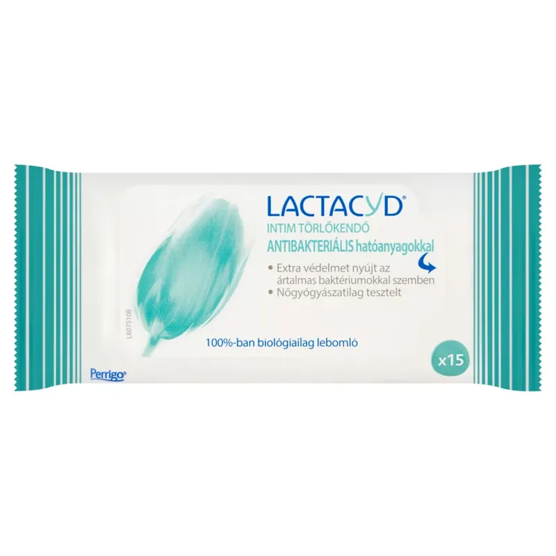 Lactacyd Intim törlőkendő antibakteriális hatóanyagokkal 15 db Biztonságos fizetés