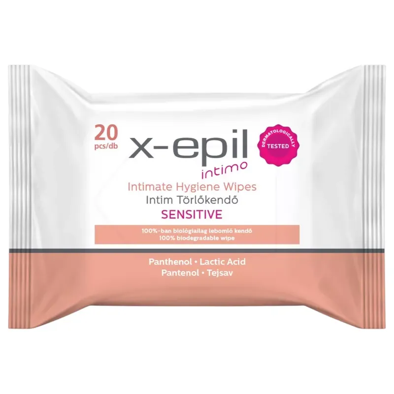 Azonnali szállítás X-Epil Intimo Sensitive intim törlőkendő 20 db