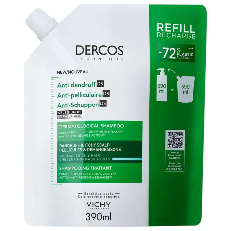Vichy Dercos korpásodás elleni sampon normál és zsíros hajra utántöltő 390 ml Azonnali szállítás