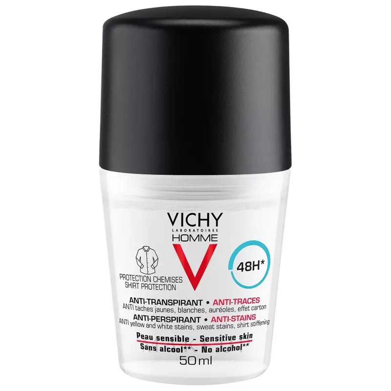 Azonnali szállítás Vichy Homme izzadásgátló foltmentes golyós dezodor 50 ml