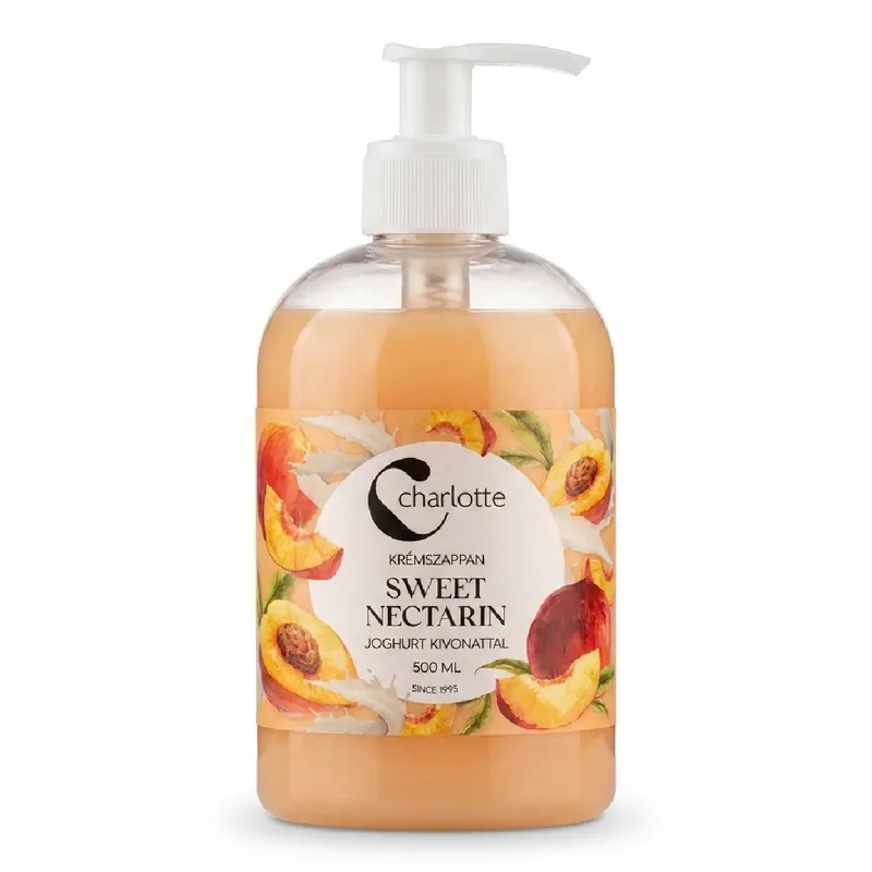 Szezonális akció Charlotte szappan folyékony 500 ml pumpás Nektarin joghurt kivonattal