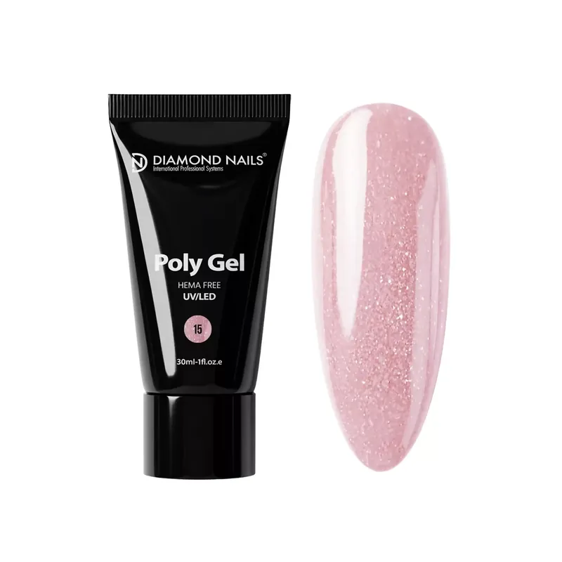 PolyGel 15 - Cover Shine (Rózsaszín csillámos) - 30ml - HEMA-mentes - Hibrid Akril Gél Expressz szállítás