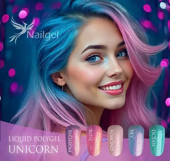 Bestseller Liquid Polygel Unicorn 5 darabos kollekció pumpás tégelyben, ajándék margarétával