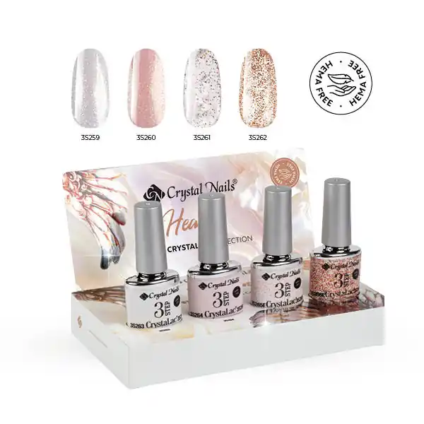 Crystal Nails - 3 STEP HEMA FREE KIT - HEAVEN SHIMMER & GLITTER - 2026 - (4X4ML) Gyors szállítás