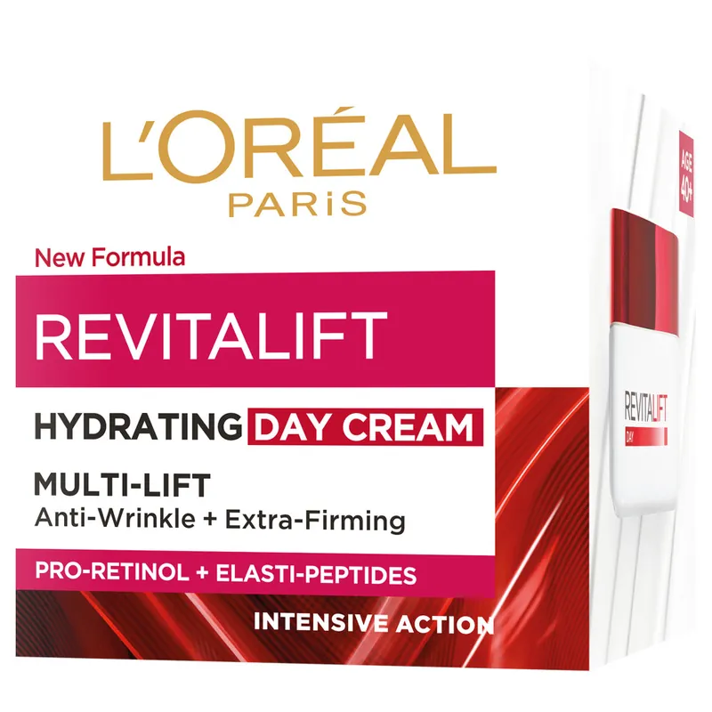 Különleges ajánlat L’Oréal Paris Revitalift Hydrating Day Cream nappali ránctalanító krém a bőr feszesítéséért, minden bőrtípusra