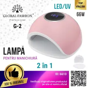 Akció LED/UV lámpa G-2 manikűrhöz, Global Fashion, 66W, kijelző, száradás 10s-99s, rózsaszín 6610, nagyker
