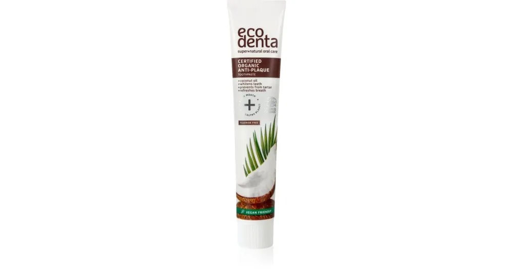 Olcsó EcodentaCertified Organic Anti-plaque fogkrém a foglepedék ellen és az egészséges ínyért kókuszolajjal