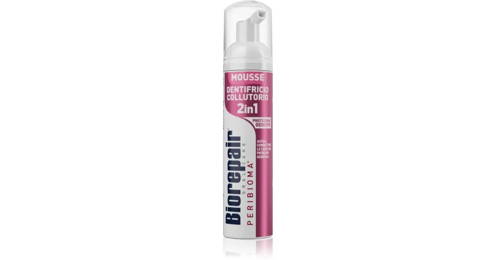 Biztonságos fizetés BiorepairPeribioma Gum Protection 2v1 szájhab 2 az 1-ben íny- és fogtisztításhoz, fogkefe és víz nélküli a fogakra