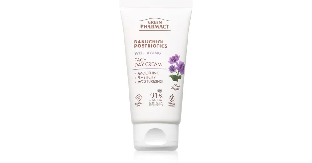 Green PharmacyBakuchiol & Postbiotics Day Face Cream védő és fiatalító nappali krém Biztonságos vásárlás