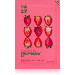Kiárusítás Holika HolikaPure Essence Strawberry fehérítő gézmaszk az egységes tónusú bőrért