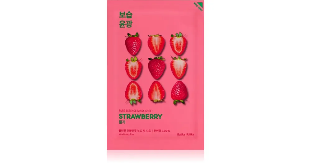 Kiárusítás Holika HolikaPure Essence Strawberry fehérítő gézmaszk az egységes tónusú bőrért