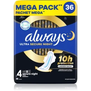 Vásárlói kedvenc AlwaysUltra Secure Night Size 4 egészségügyi betétek éjszakára