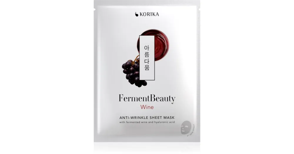 Újdonság KORIKAFermentBeauty Anti-wrinkle Face Sheet Mask with Fermented Wine and Hyaluronic Acid ráncok elleni gézmaszk fermentált szőlővel és hialuronsavval