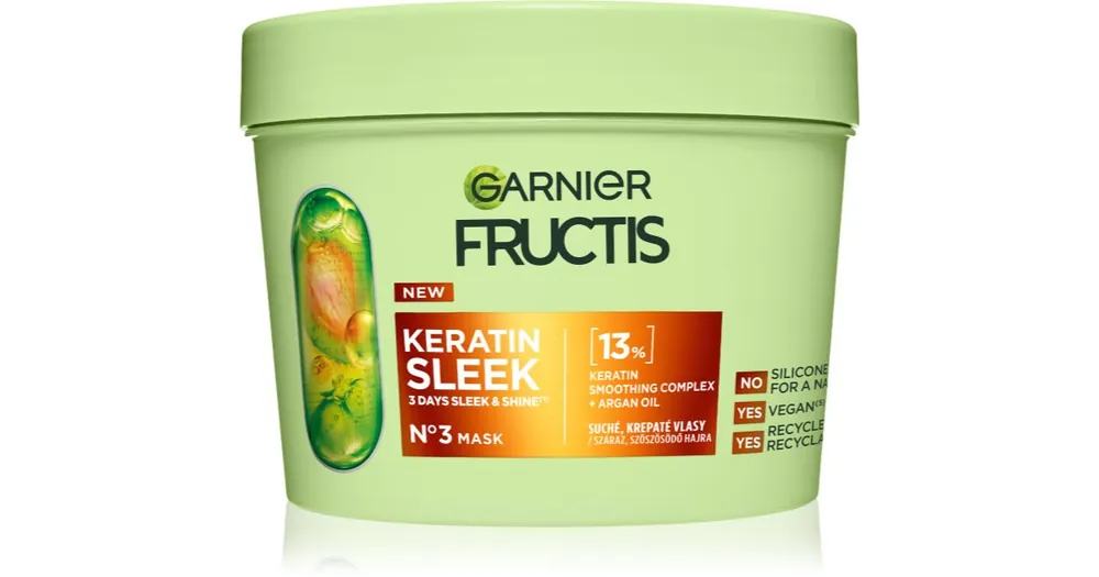 GarnierFructis Keratin Sleek haj maszk száraz és sérült hajra Biztonságos fizetés