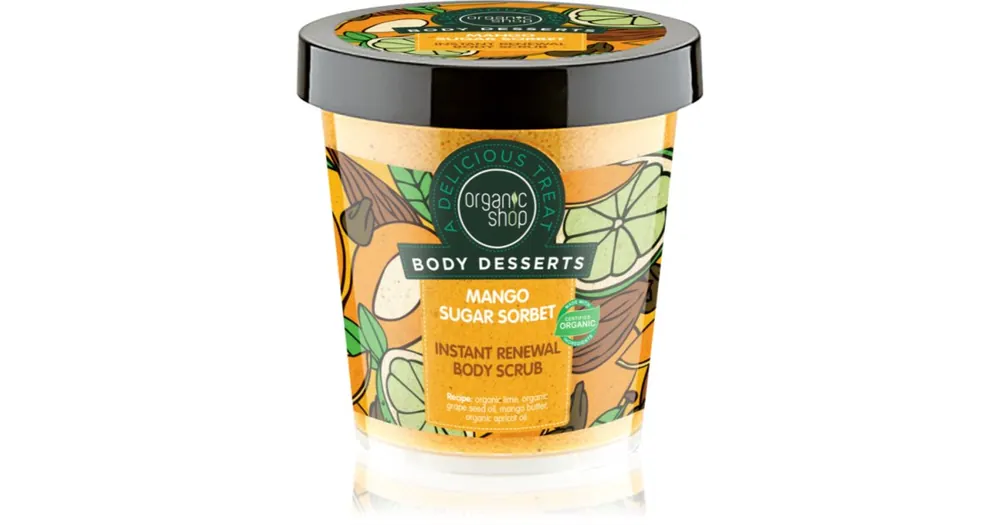 Legjobb ár Organic ShopBody Desserts Mango Sugar Sorbet frissítő cukor peeling testre