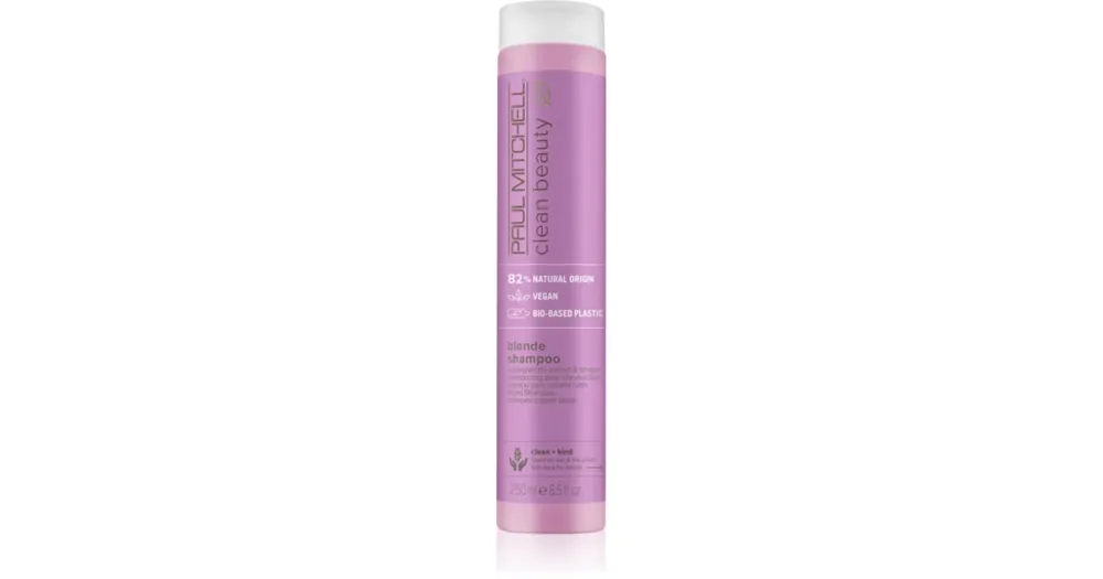 Kedvezményes ár Paul MitchellClean Beauty Blonde Shampoo lila sampon szőkített, melírozott, hideg szőke hajra