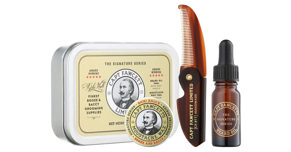 Szuper akció Captain FawcettRicki Hall´s Booze & Baccy Grooming Kit ajándékszett szakállra uraknak
