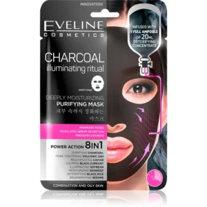 Akció Eveline CosmeticsCharcoal Illuminating Ritual szuper hidratáló és tisztító szövet arcmaszk