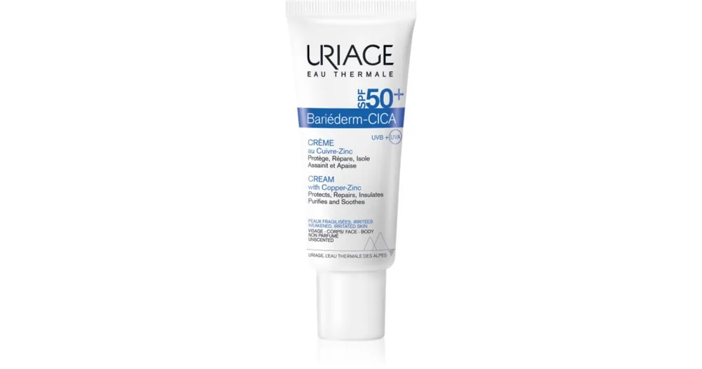 Árcsökkenés UriageBariéderm Cica-Cream with Copper-Zinc SPF 50+ reparatív krém cinkkel és rézzel SPF 50+