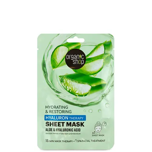 Ne maradj le Organic Shop Aloe vera és hialuronsav Hidratáló és helyreállító fátyolmaszk 25 g