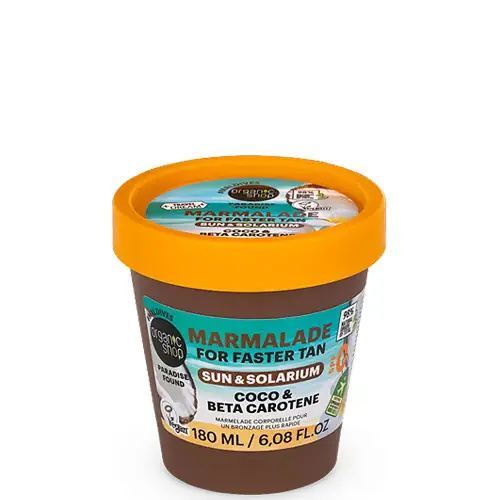 Legjobb ár Organic Shop Paradise Found Barnítást gyorsító dzsem napozáshoz és szoláriumhoz kókusszal és béta-karotinnal 180 ml